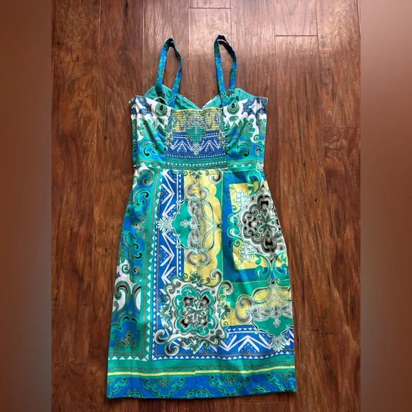 Multicolored Paisley Print Mini Dress Women’s Size Medium Hale Bob - Picture 10 of 14